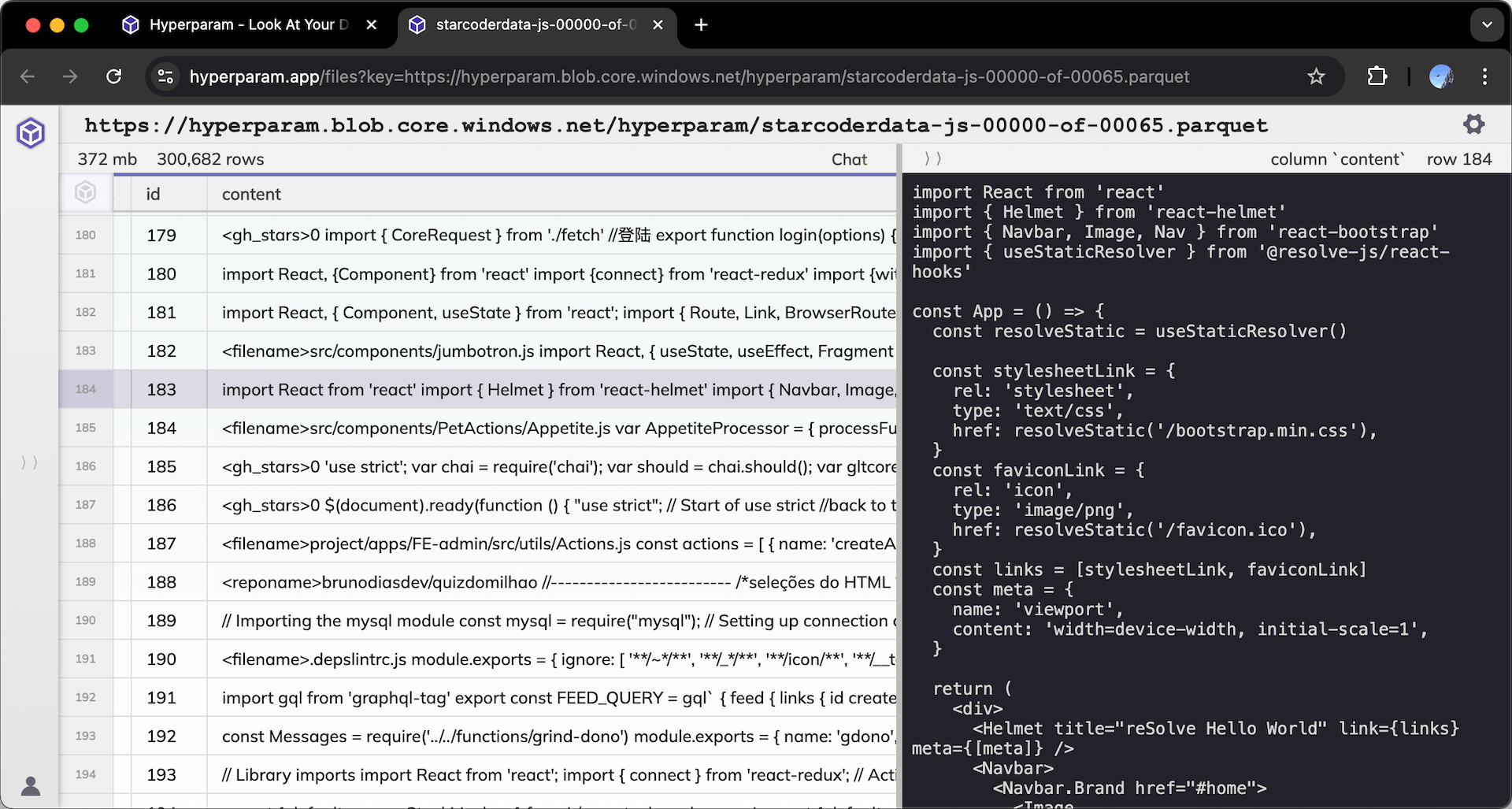 Hyperparam HighTable table component